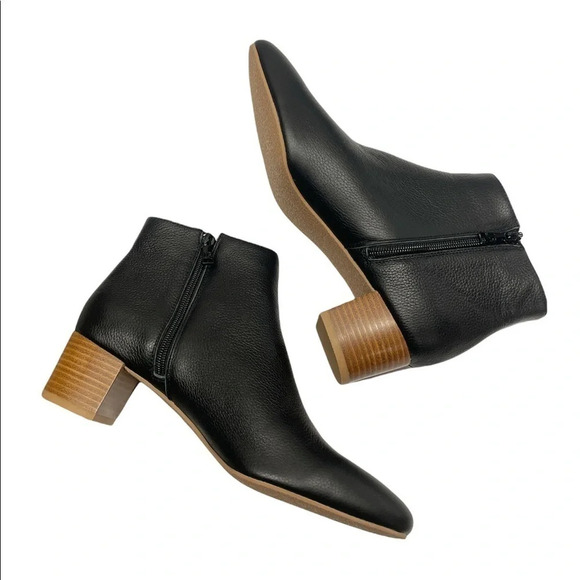 NEW Jack Rogers Tinsley booties black women’s 9M Almond toe wood Stacked heel - Picture 6 of 14